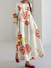 Jacinda | Japanese Art Flower Print Loose Casual Midi Dress
