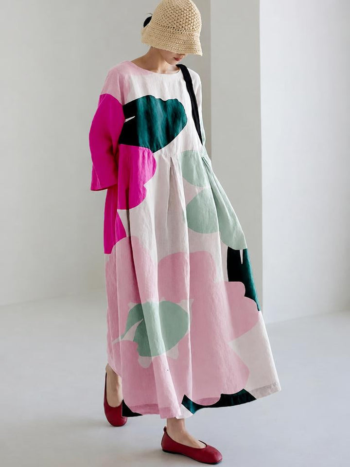 Ravena | Rainbow Print Cotton Dresses Pockets Patchwork