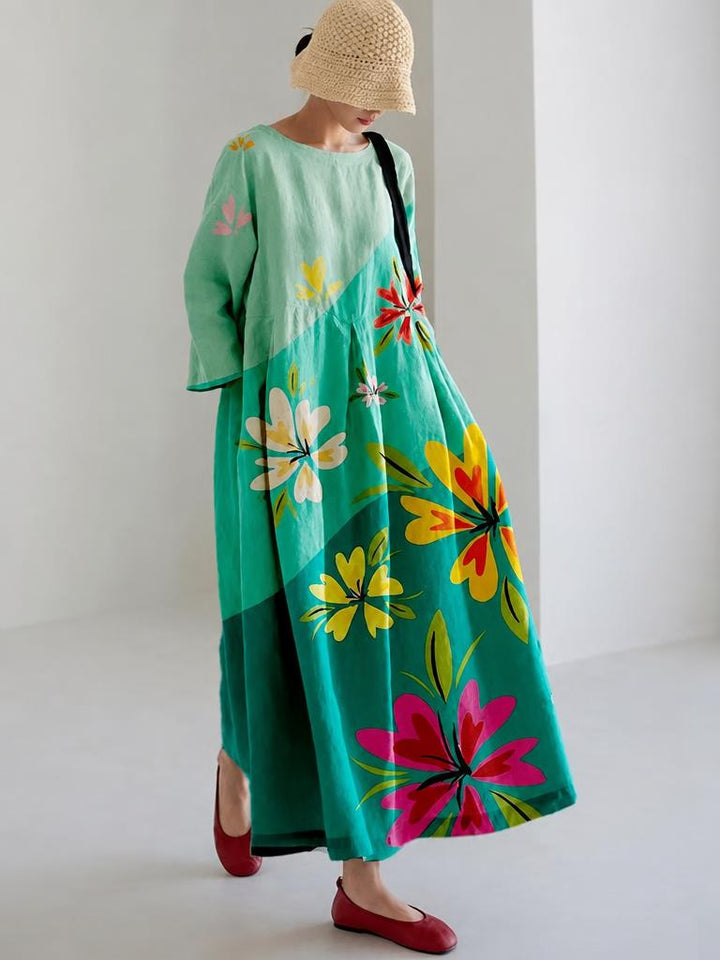 Ravena | Rainbow Print Cotton Dresses Pockets Patchwork