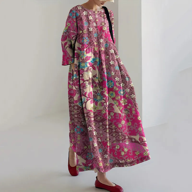 Viola | Vintage Japanese Art Flower Print Loose Midi Dress