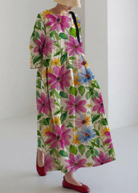 Ravena | Rainbow Print Cotton Dresses Pockets Patchwork