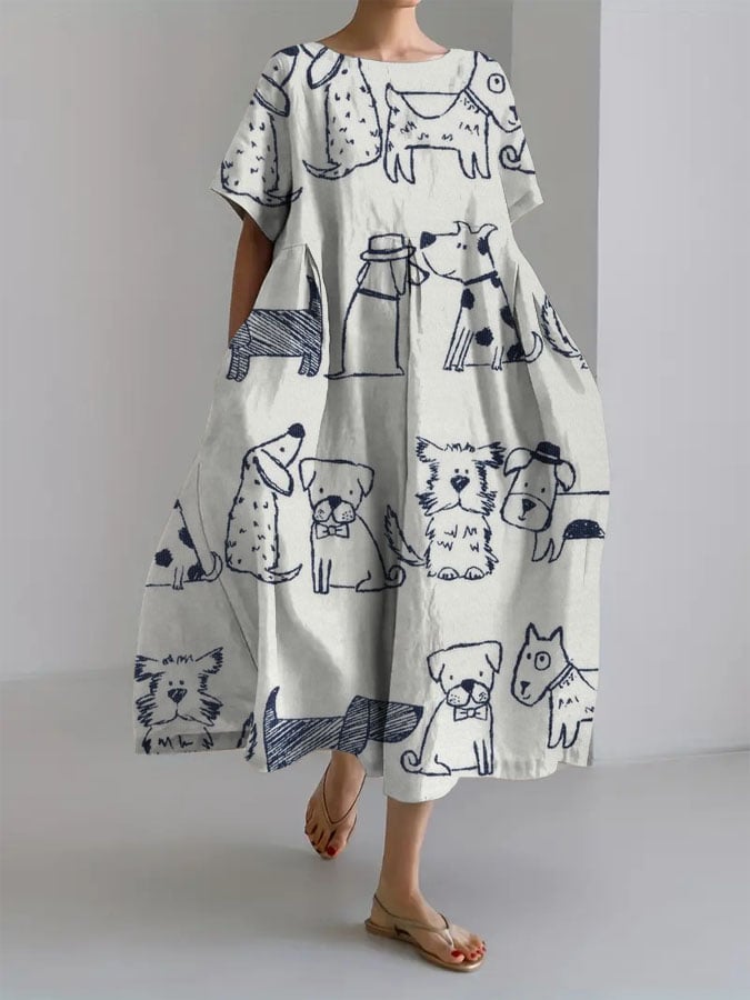 Vivienne | Women's Dogs Print Short Sleeve Casual Dress