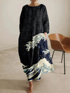 Jasmine | Japanese Wave Inspired Pattern Comfy Midi Dress