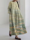 Selena | Sea Waves Japanese Linen Blend Maxi Dress