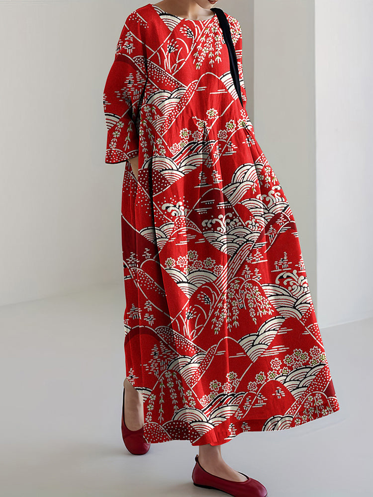 Jayde | Japanese Art Print Casual Midi Dress
