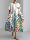 Celia | Colorful Circles Abstract Art Print Linen Blend Dress