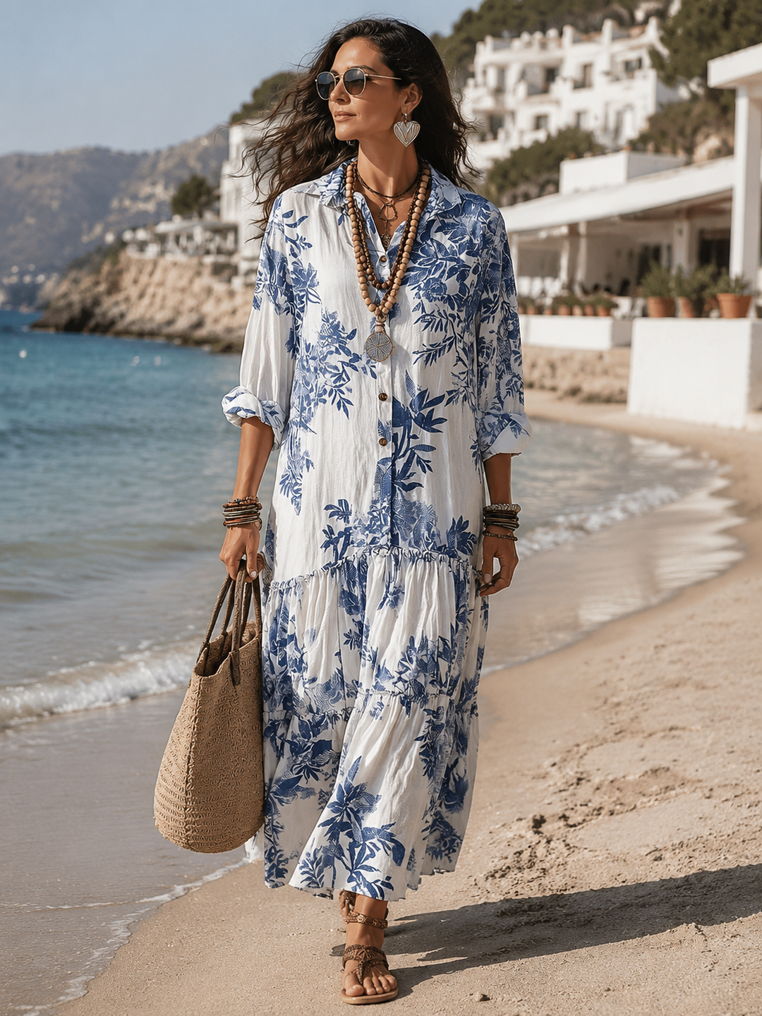 Briony | Bohemian Blue Floral Button-down Maxi Dress
