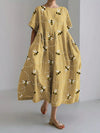 Fiona | Flying Bees Embroidery Pattern Linen Blend Maxi Dress