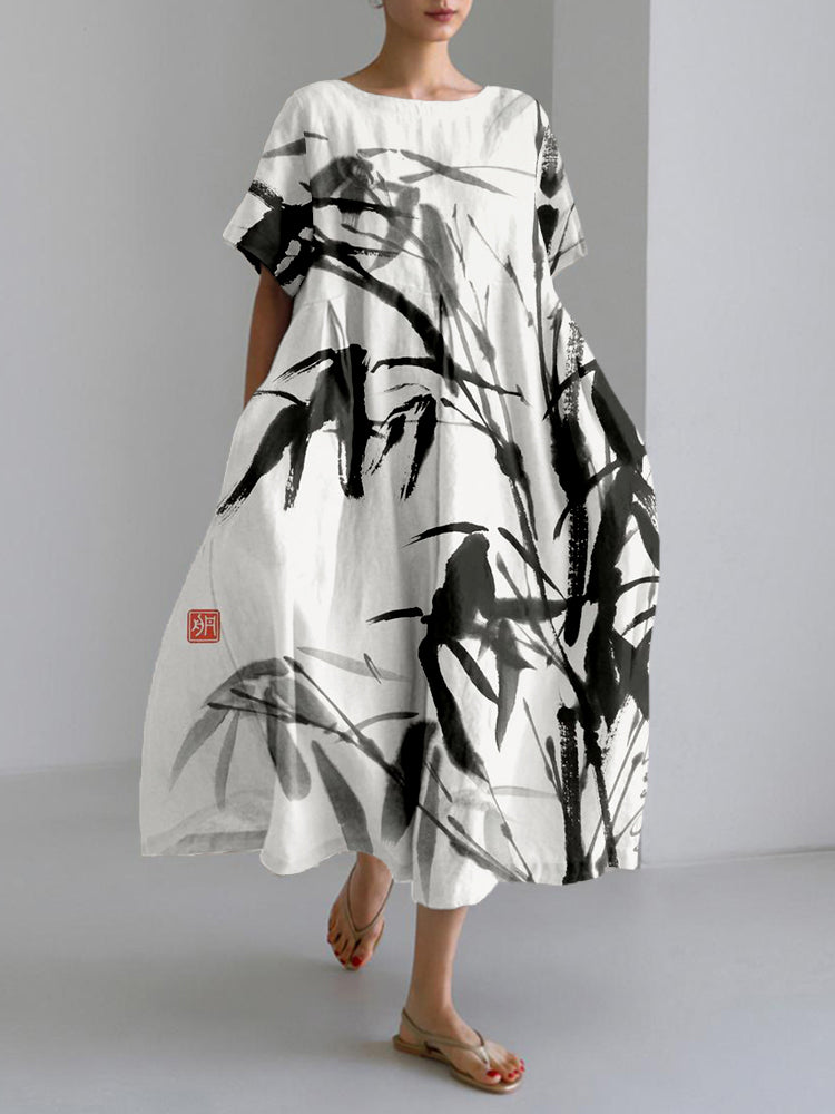 Brielle | Bamboo Ink Painting Art Linen Blend Maxi Dress