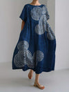 Selene | Sea Waves Ripples Japanese Lino Art Linen Blend Maxi Dress