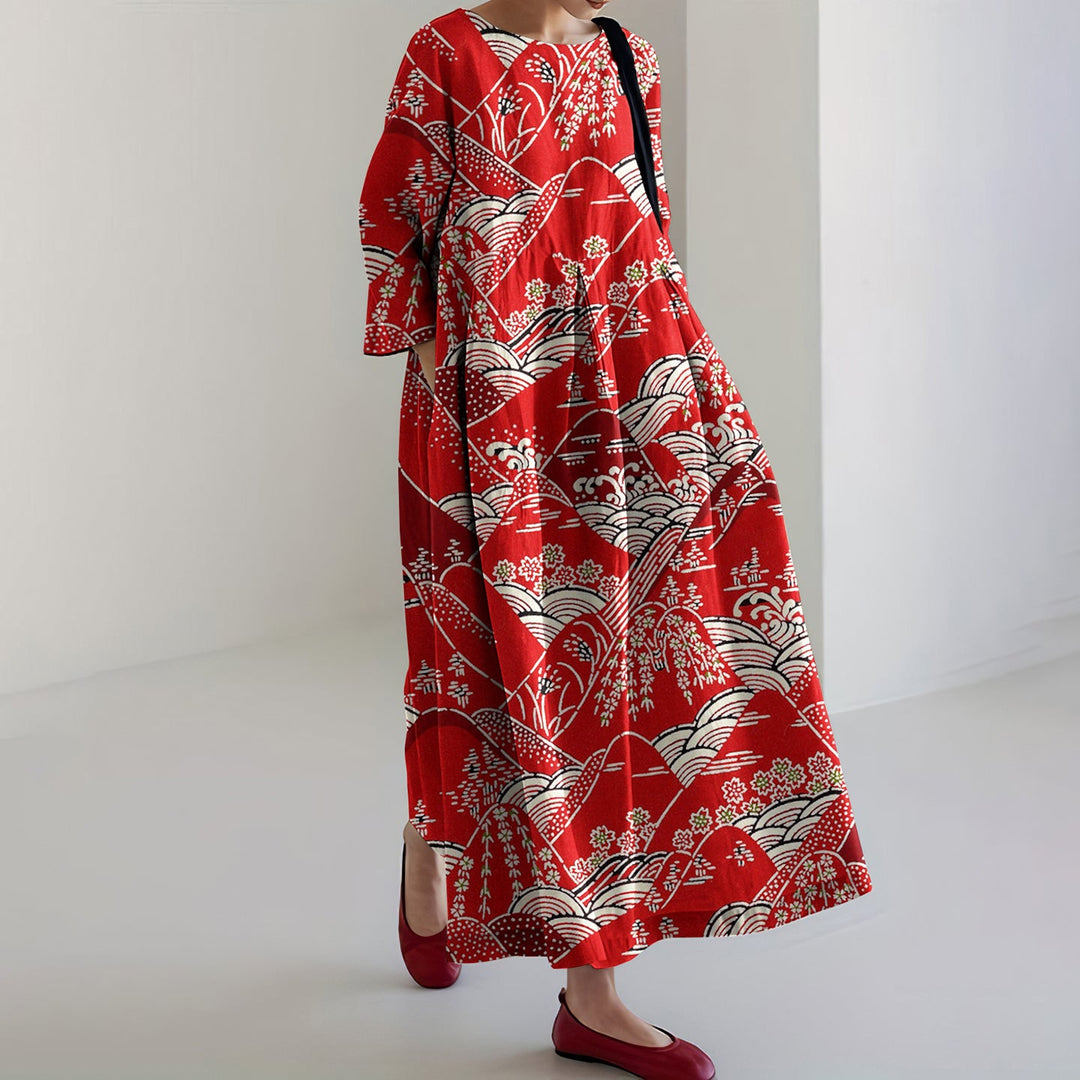 Jayde | Japanese Art Print Casual Midi Dress