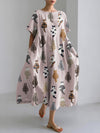 Celeste | Cute Cats Embroidery Pattern Linen Blend Dress